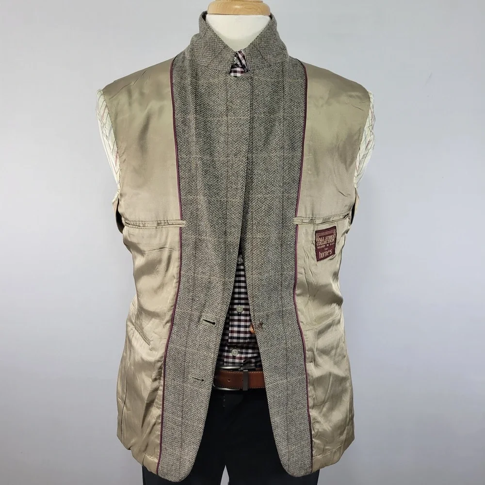 Men's Tweed Style Sport Coat Blazer‎ Two Button Herringbone Plaid Wool Size 40R